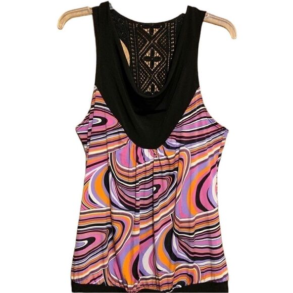 sushi flower Tops - Pink and Black Swirly Racer Tank